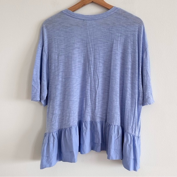 Anthropologie Akemi+Kin blue slub cotton ruffle hem short sleeve tee size small - Picture 4 of 6